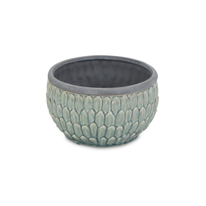 8" Aqua Textural Tone On Tone Ceramic Indoor Outdoor Round Pot Planter
