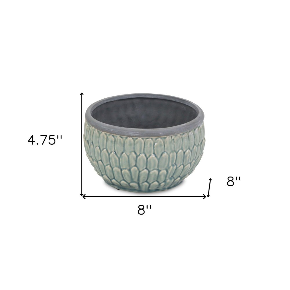 8" Aqua Textural Tone On Tone Ceramic Indoor Outdoor Round Pot Planter