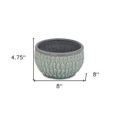 8" Aqua Textural Tone On Tone Ceramic Indoor Outdoor Round Pot Planter