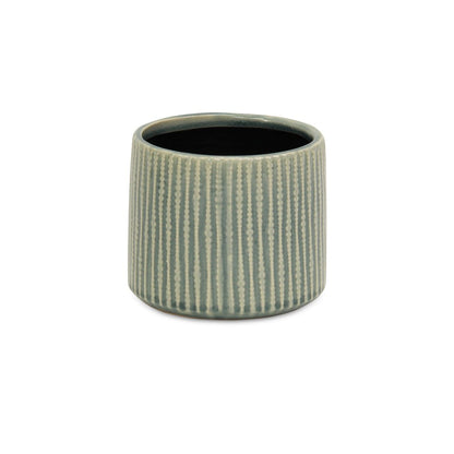 6" Green Striped Ceramic Indoor Outdoor Round Pot Planter