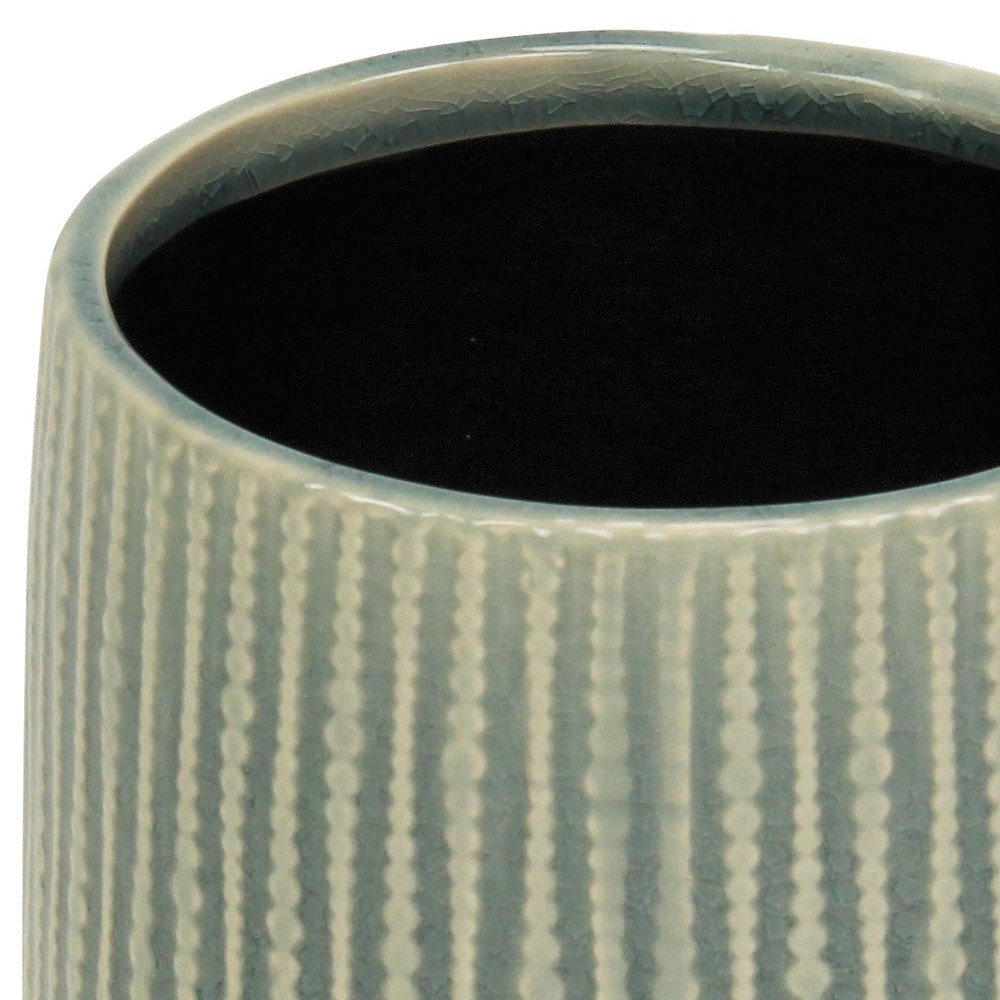 6" Green Striped Ceramic Indoor Outdoor Round Pot Planter