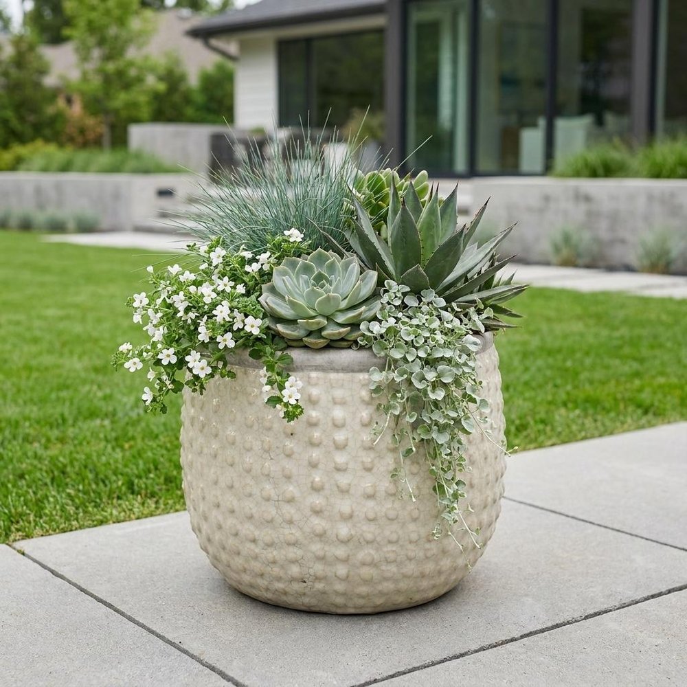 6" Beige Dot Ceramic Indoor Outdoor Round Pot Planter