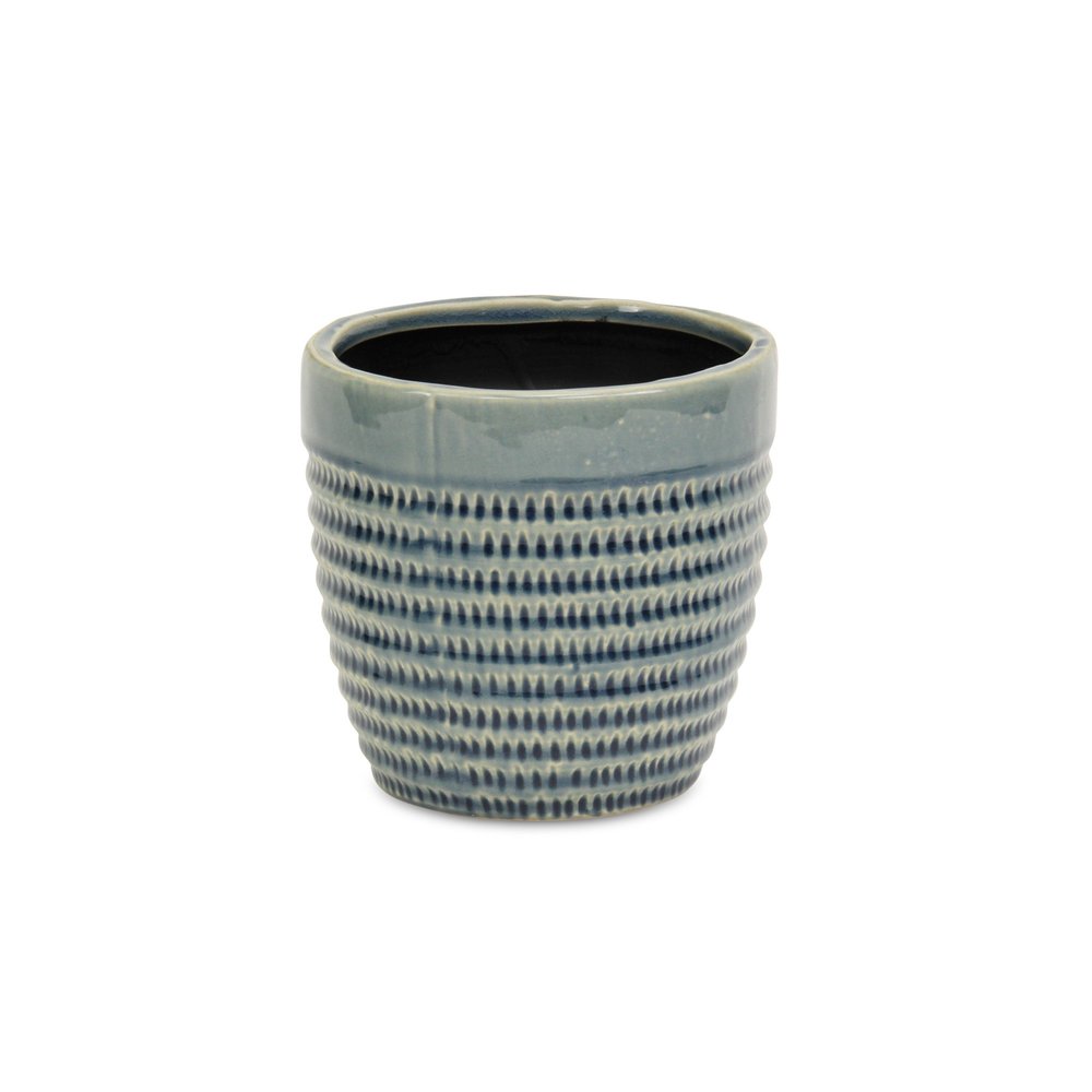 6" Aqua Striped Ceramic Indoor Outdoor Round Pot Planter