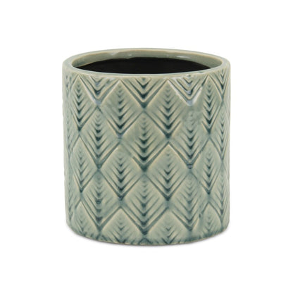 6" Green Geometric Ceramic Indoor Outdoor Round Pot Planter