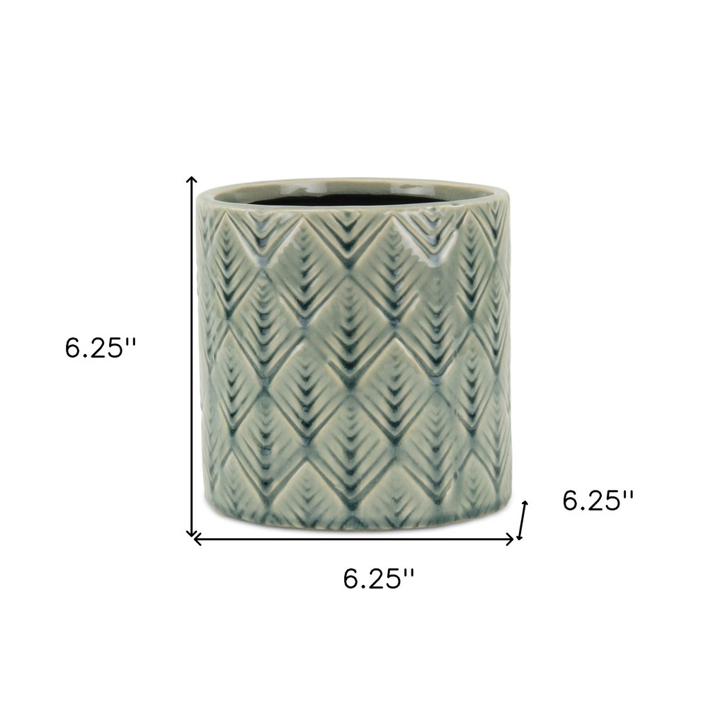 6" Green Geometric Ceramic Indoor Outdoor Round Pot Planter