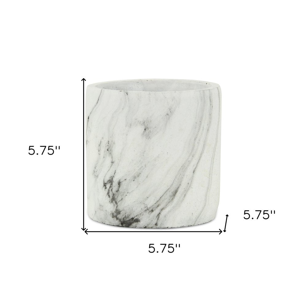 6" White and Gray Marbleized Ceramic Indoor Outdoor Round Pot Planter