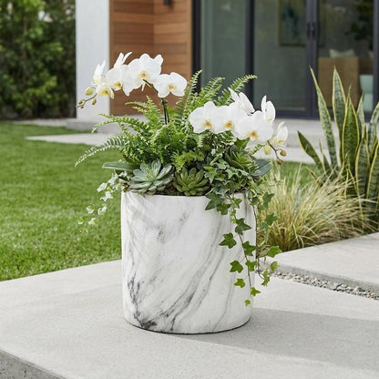 6" White and Gray Marbleized Ceramic Indoor Outdoor Round Pot Planter