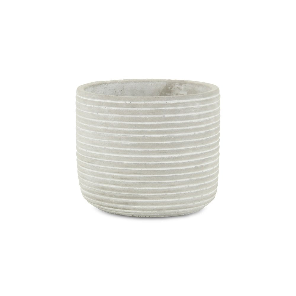 7" Light Gray Striped Cement Indoor Outdoor Round Pot Planter