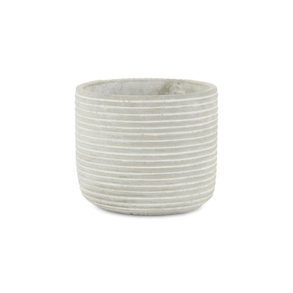 7" Light Gray Striped Cement Indoor Outdoor Round Pot Planter