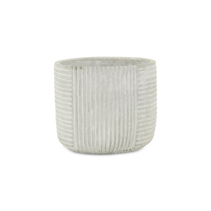 7" Light Gray Striped Cement Indoor Outdoor Round Pot Planter