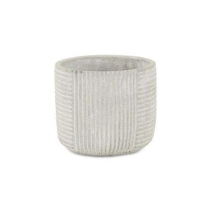7" Light Gray Striped Cement Indoor Outdoor Round Pot Planter