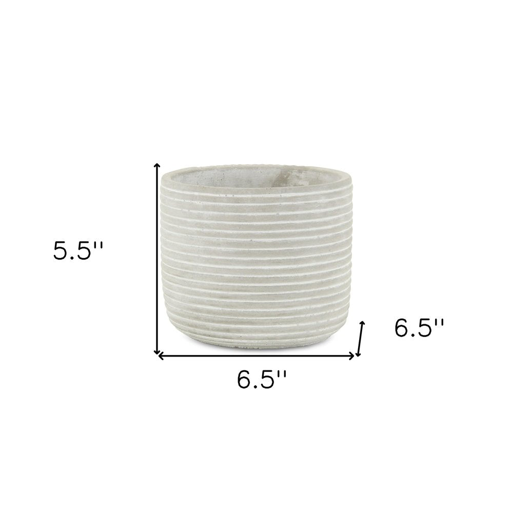 7" Light Gray Striped Cement Indoor Outdoor Round Pot Planter