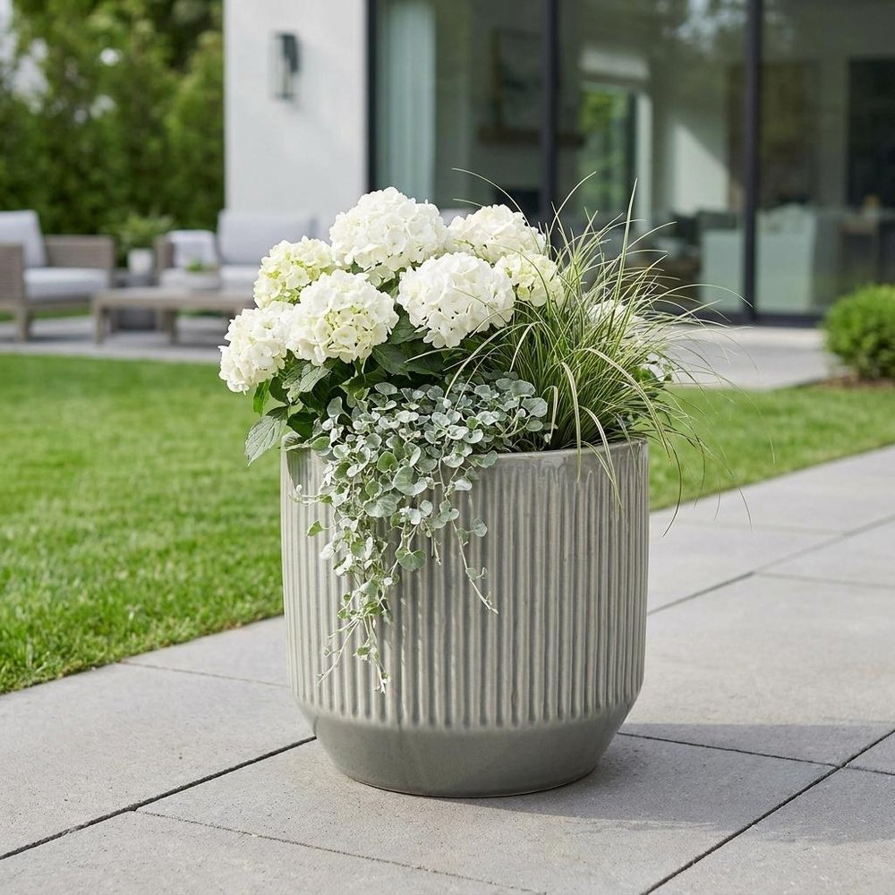 6" Gray Striped Ceramic Indoor Outdoor Round Pot Planter