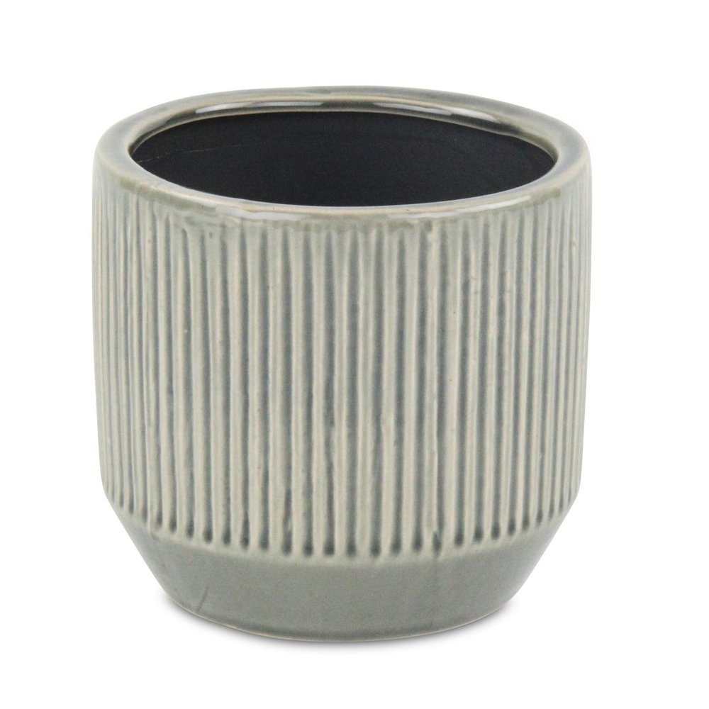 6" Gray Striped Ceramic Indoor Outdoor Round Pot Planter