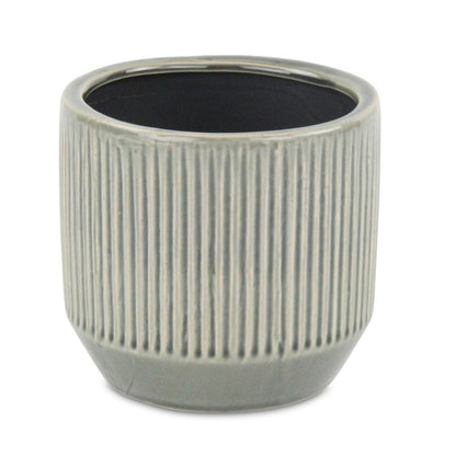 6" Gray Striped Ceramic Indoor Outdoor Round Pot Planter