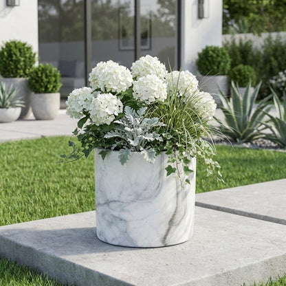 6" White and Gray Marbleized Ceramic Indoor Outdoor Round Pot Planter