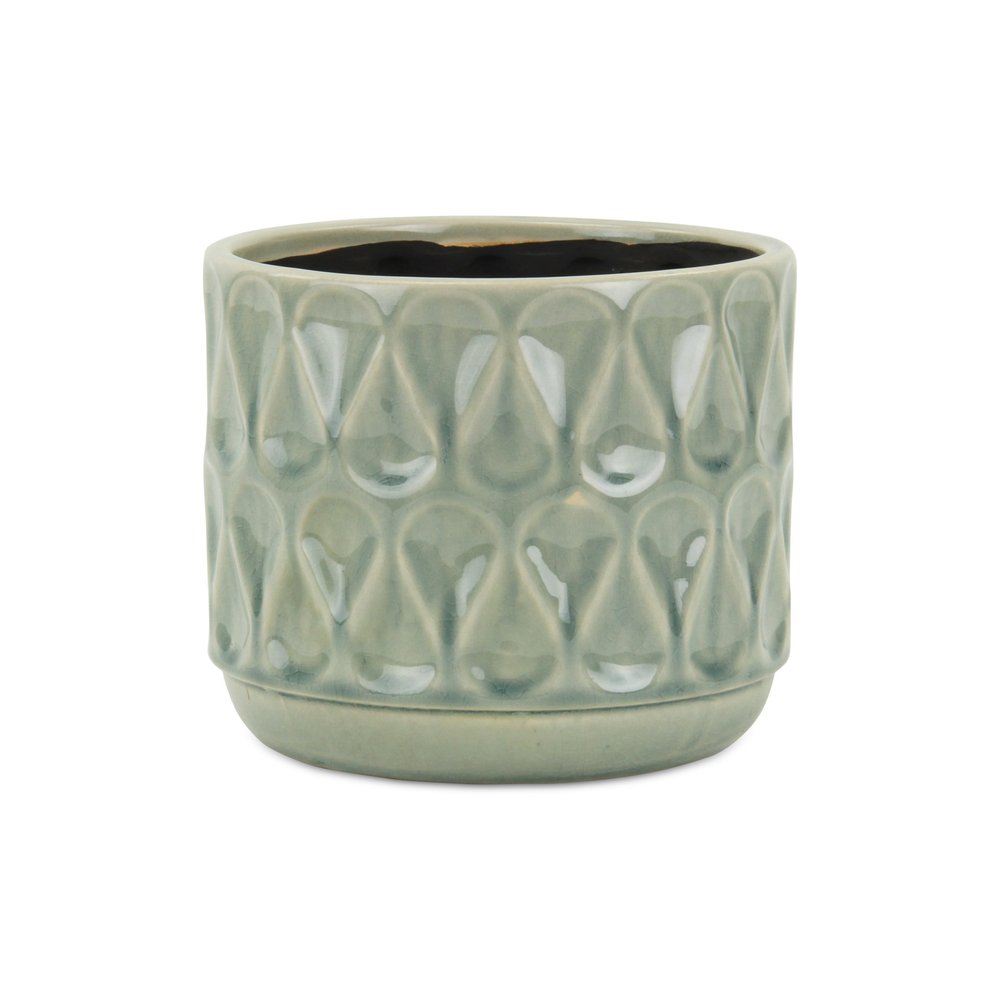 7" Green Geometric Ceramic Indoor Outdoor Round Pot Planter