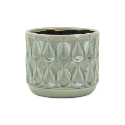 7" Green Geometric Ceramic Indoor Outdoor Round Pot Planter