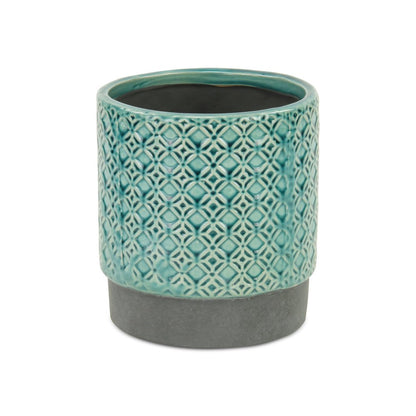 6" Turquoise Geometric Ceramic Indoor Outdoor Round Pot Planter
