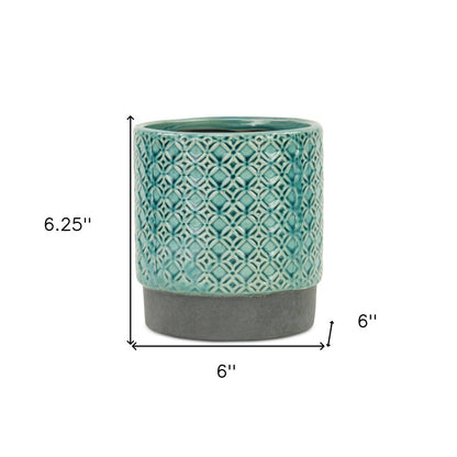 6" Turquoise Geometric Ceramic Indoor Outdoor Round Pot Planter