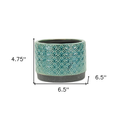 7" Turquoise Geometric Ceramic Indoor Outdoor Round Pot Planter