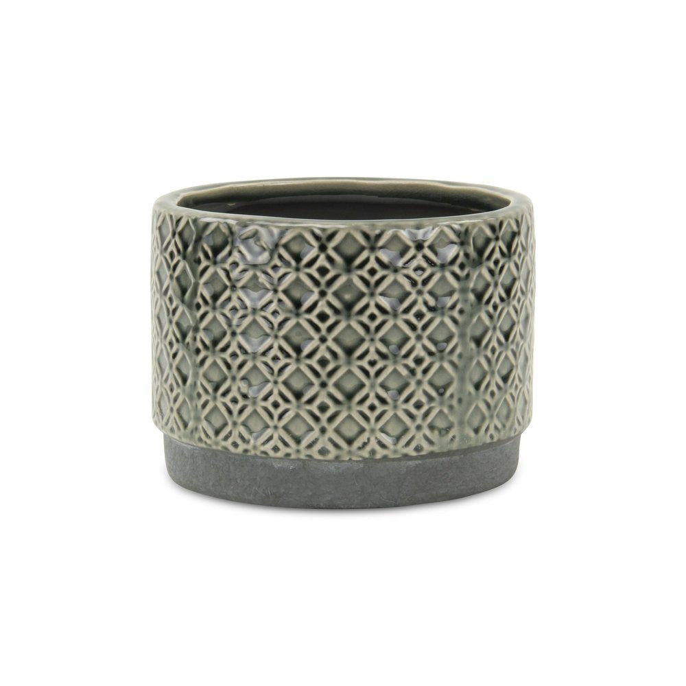 7" Gray Geometric Ceramic Indoor Outdoor Round Pot Planter
