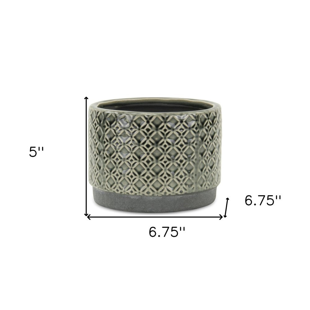 7" Gray Geometric Ceramic Indoor Outdoor Round Pot Planter