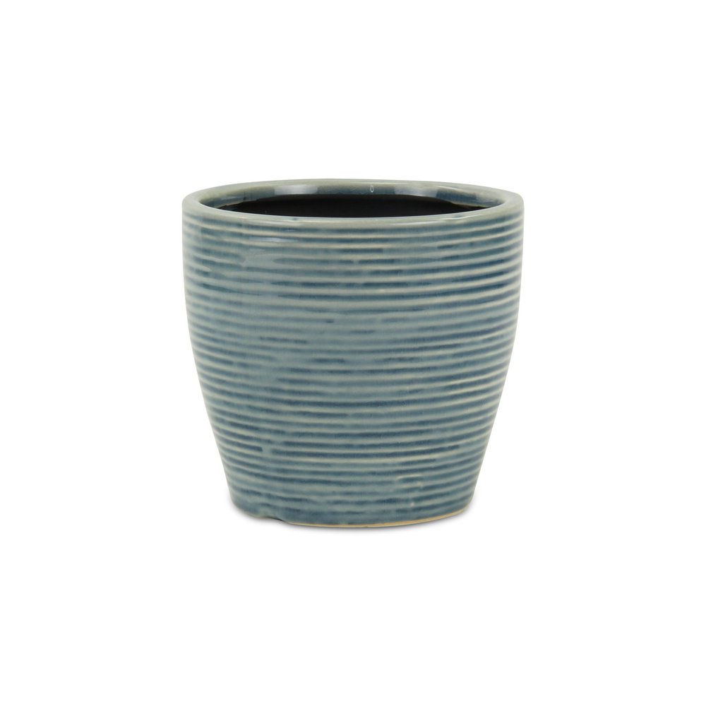 6" Blue Striped Ceramic Indoor Outdoor Round Pot Planter