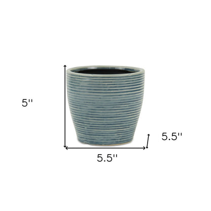 6" Blue Striped Ceramic Indoor Outdoor Round Pot Planter