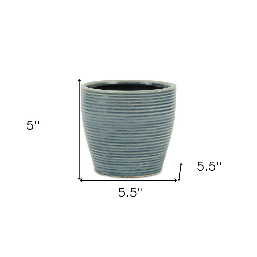 6" Blue Striped Ceramic Indoor Outdoor Round Pot Planter