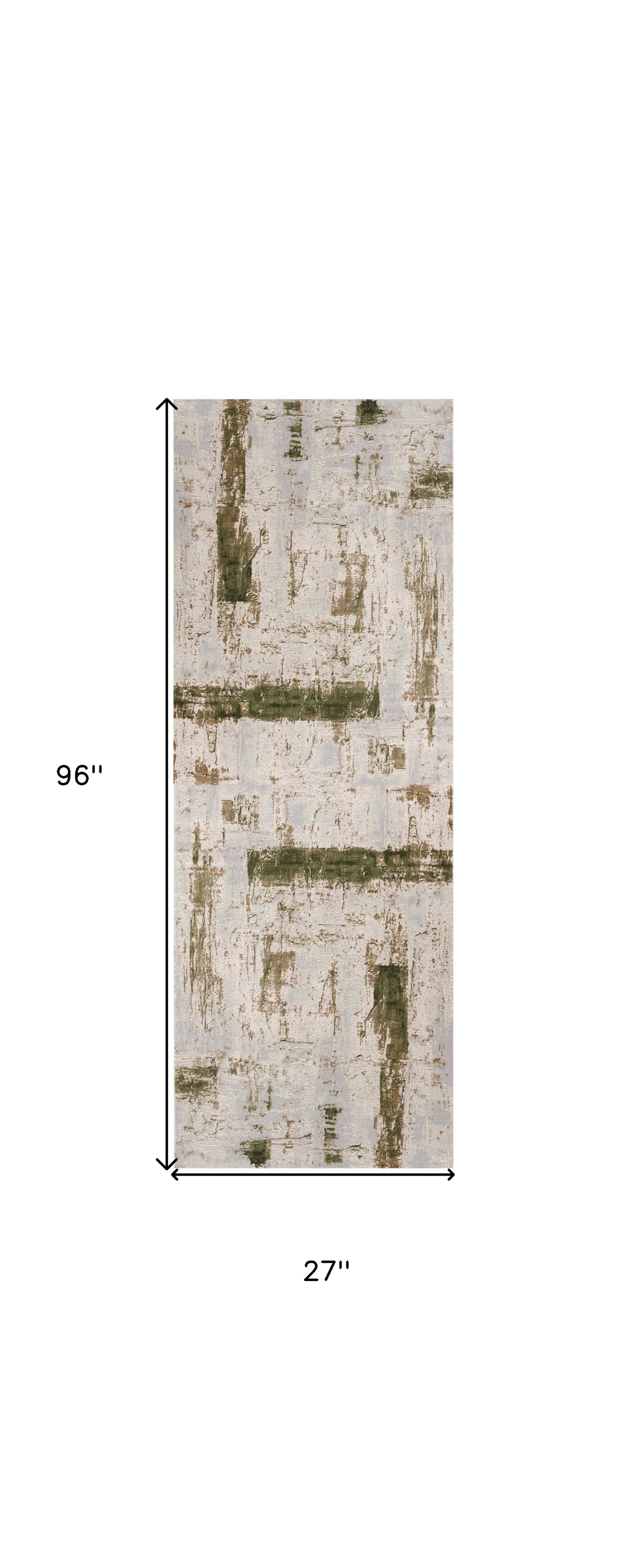 8' Ivory and Green Abstract Power Loom Distressed Runner Rug