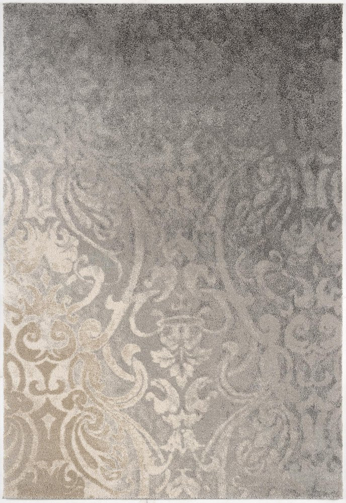 4' X 6' Gray And Ivory Damask Area Rug
