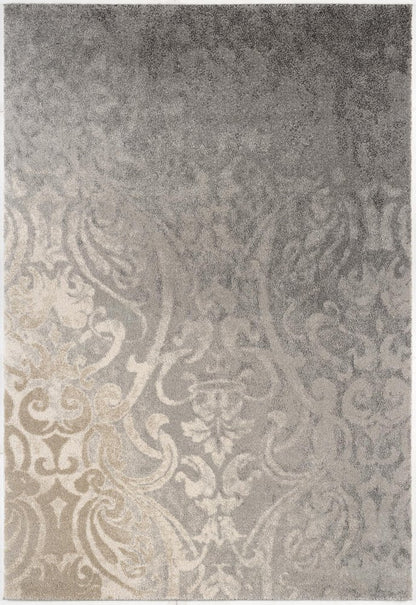 4' X 6' Grey Damask Power Loom Stain Resistant Area Rug