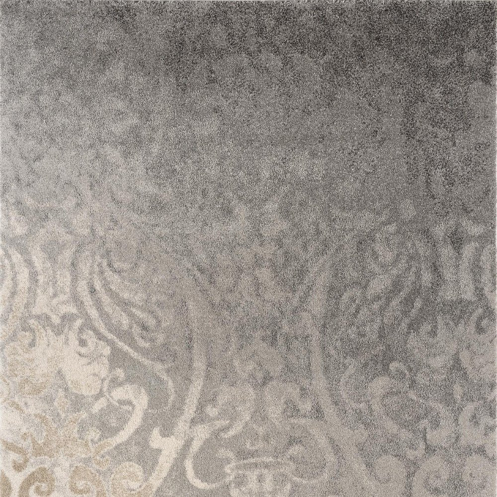 4' X 6' Gray And Ivory Damask Area Rug