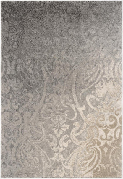 4' X 6' Gray And Ivory Damask Area Rug