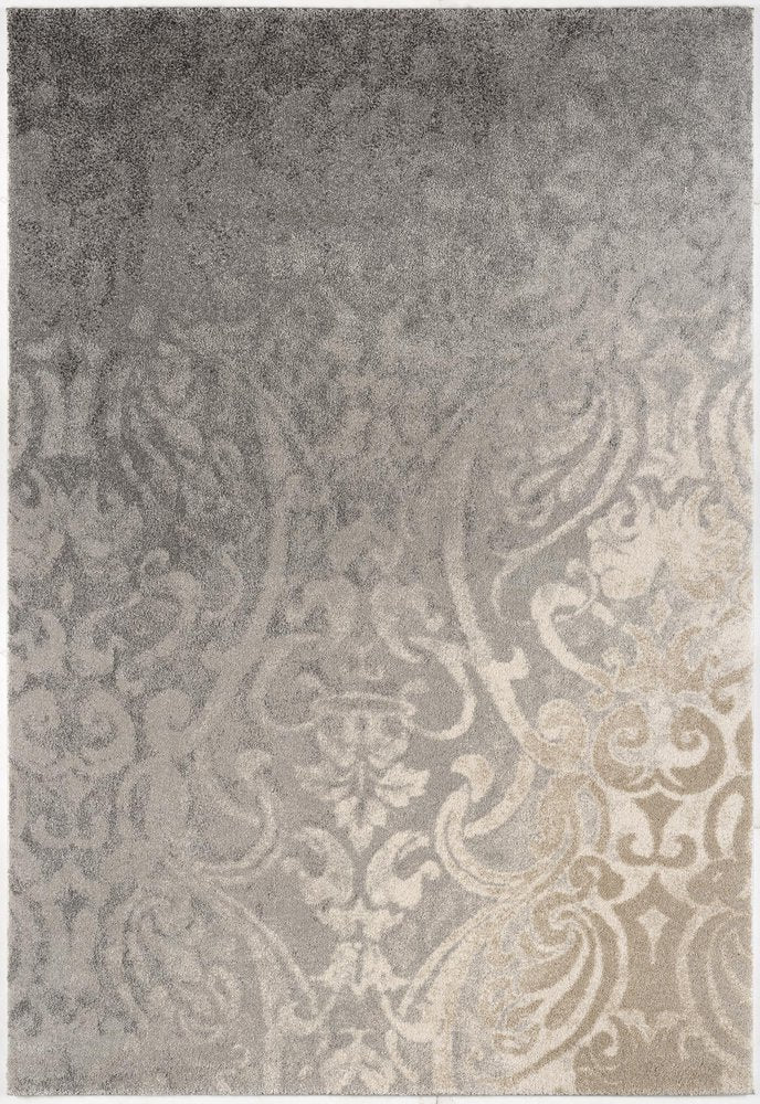 4' X 6' Gray And Ivory Damask Area Rug