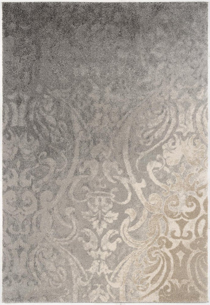 4' X 6' Gray And Ivory Damask Area Rug