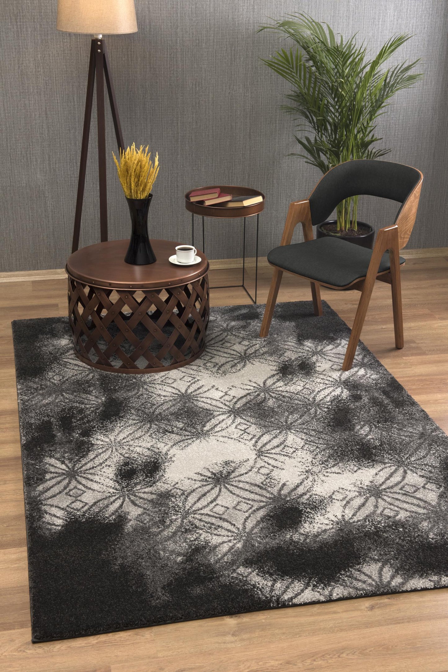 8' X 11' Black Abstract Power Loom Stain Resistant Area Rug