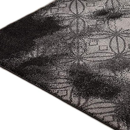 8' X 11' Black Abstract Power Loom Stain Resistant Area Rug