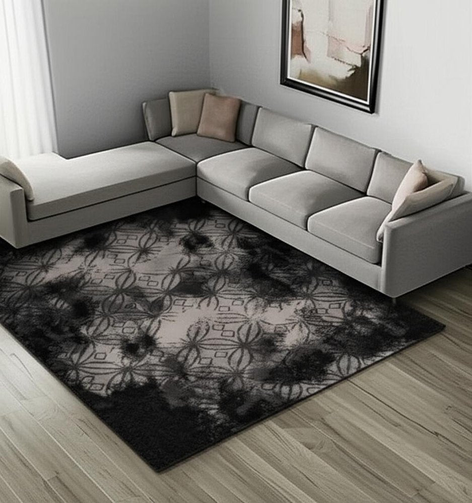 8' X 11' Black Abstract Power Loom Stain Resistant Area Rug
