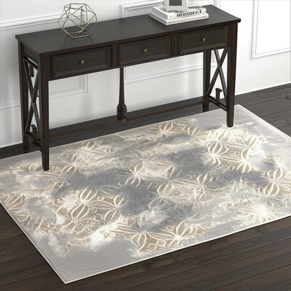 4' X 6' Light Grey Abstract Power Loom Stain Resistant Area Rug