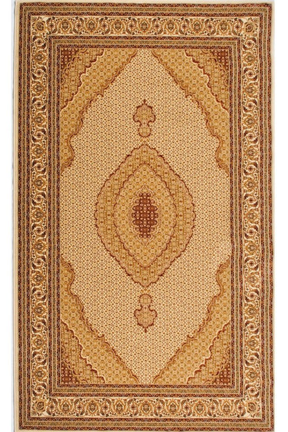 4' X 6' Beige and Ivory Oriental Power Loom Area Rug