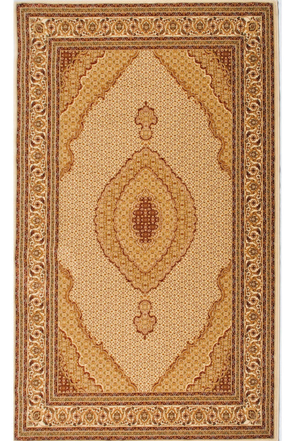 4' X 6' Beige and Ivory Oriental Power Loom Area Rug