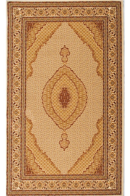 4' X 6' Beige and Ivory Oriental Power Loom Area Rug