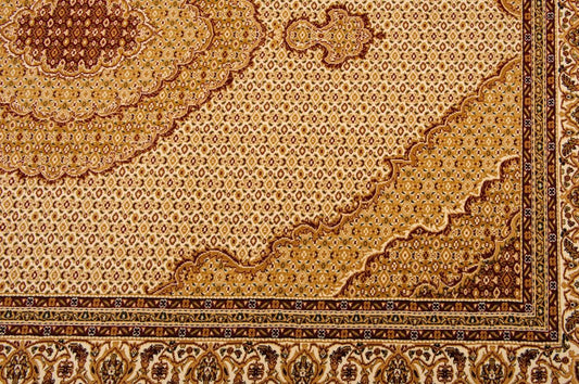 7' Cream Oriental Round Rug