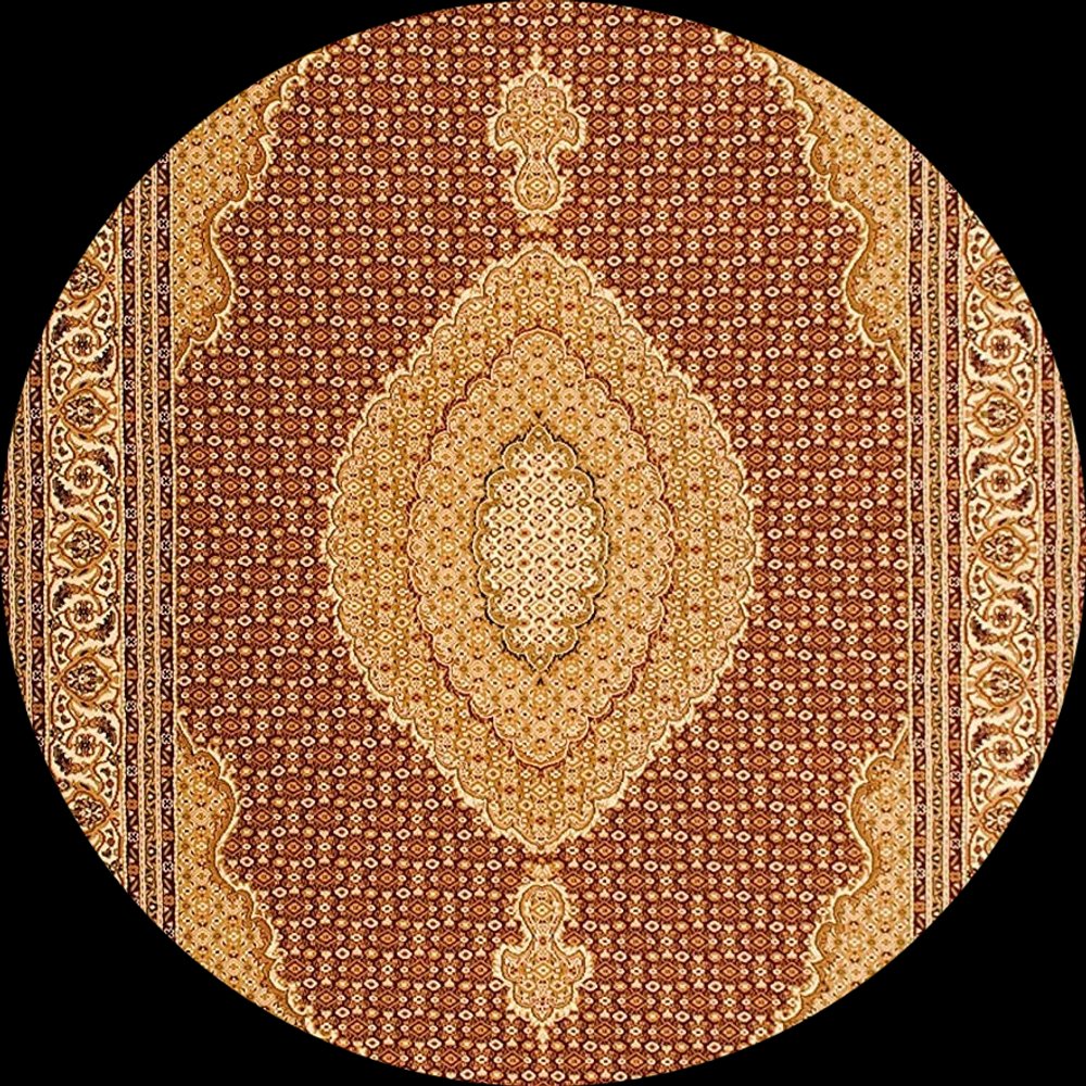 7' Cream Oriental Round Rug