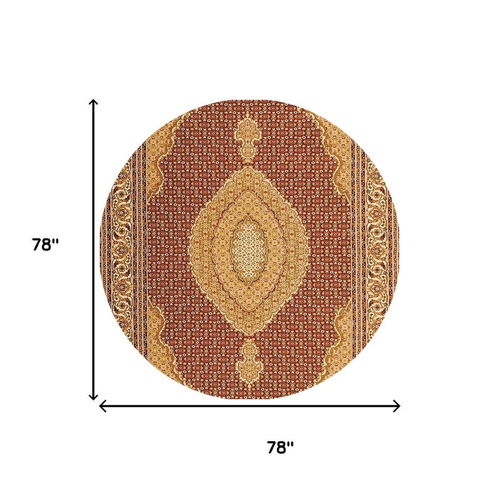 7' Cream Oriental Round Rug