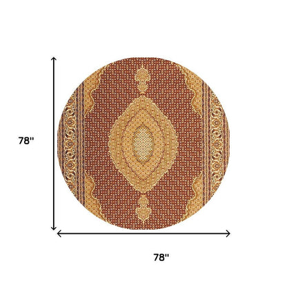 7' Cream Oriental Round Rug