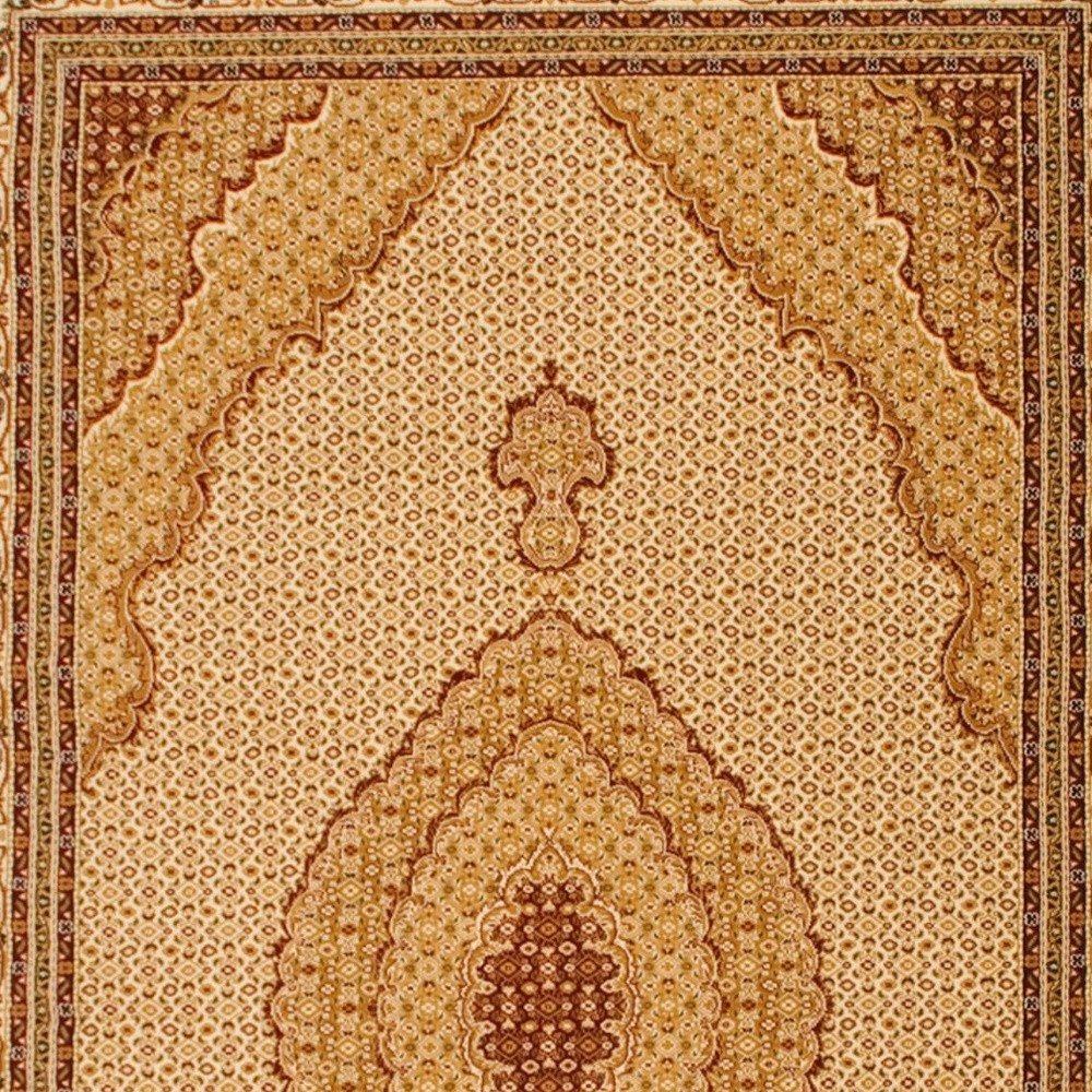 7' Cream Oriental Round Rug