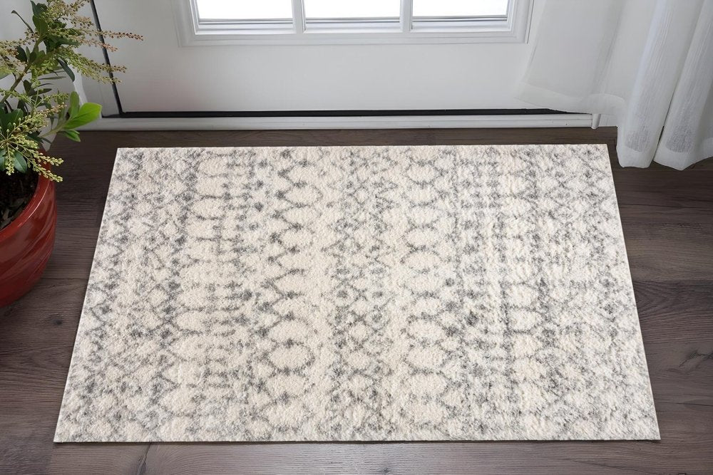 3' X 5' Gray and Ivory Southwestern Shag Power Loom Distressed Area Rug